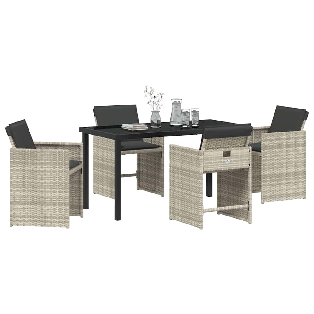 Garden Dining Set with Cushion 5 pcs Light grey Poly rattan