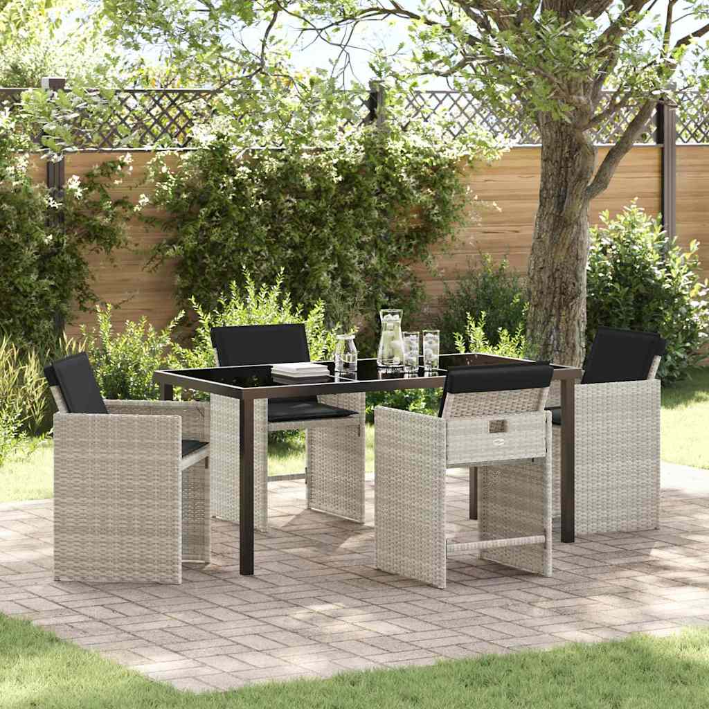 Garden Dining Set with Cushion 5 pcs Light grey Poly rattan