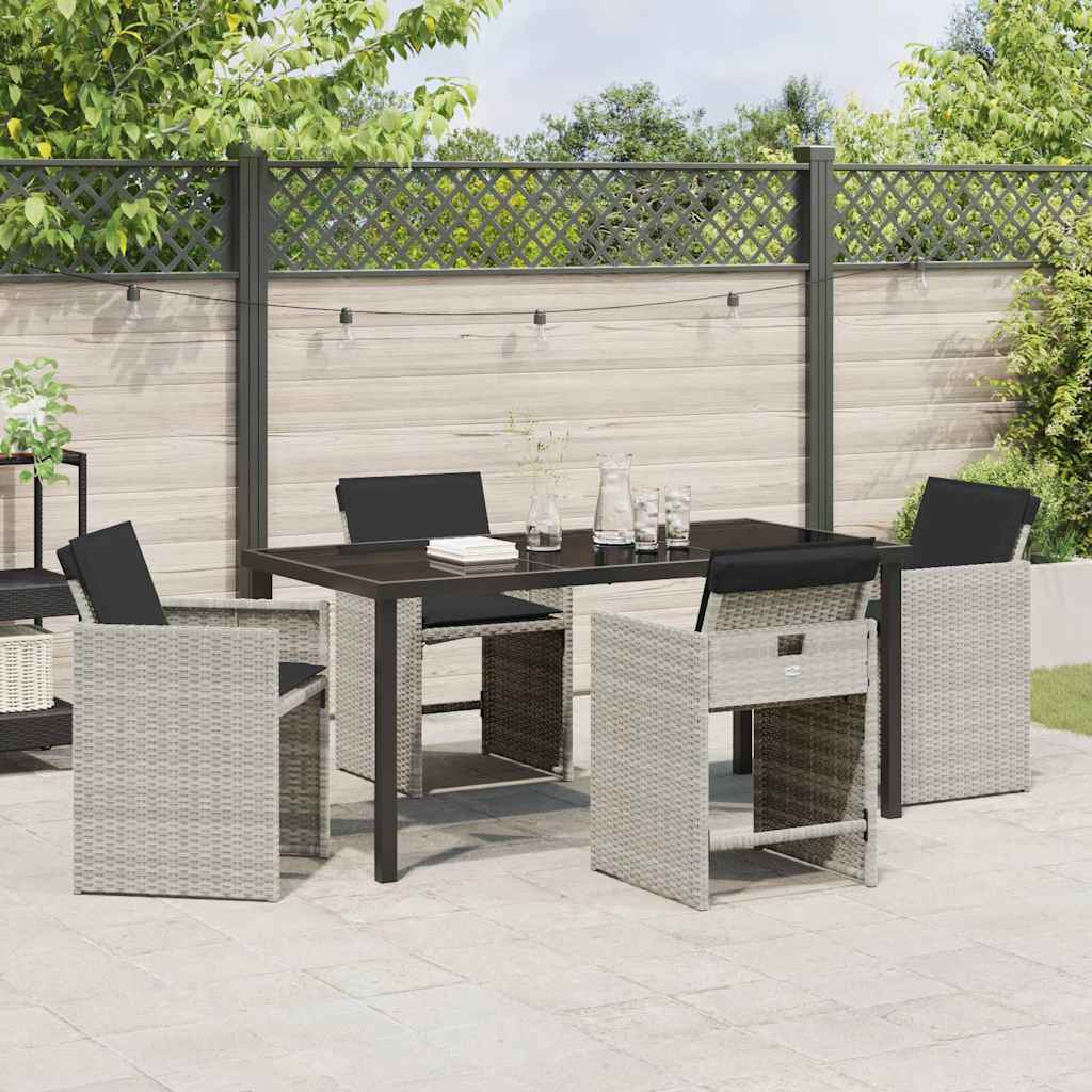 Garden Dining Set with Cushion 5 pcs Light grey Poly rattan