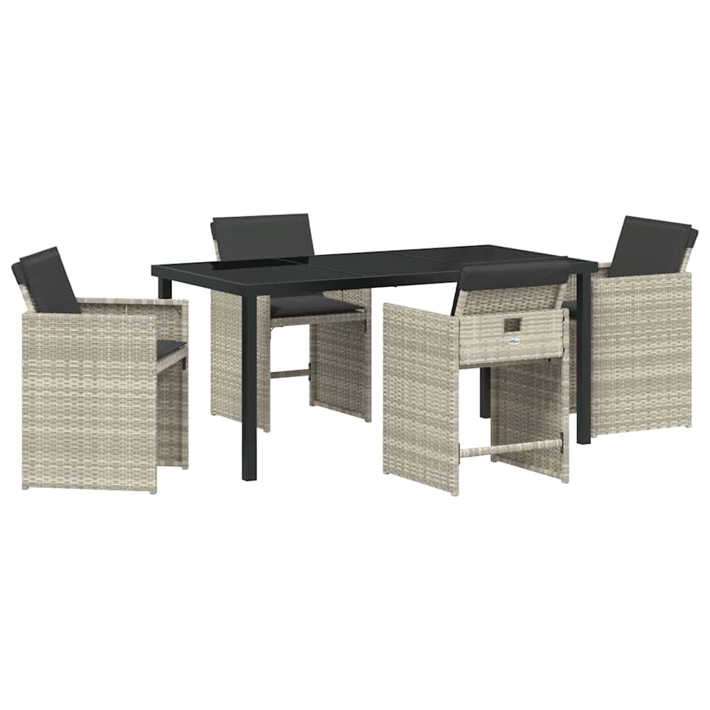 Garden Dining Set with Cushion 5 pcs Light grey Poly rattan