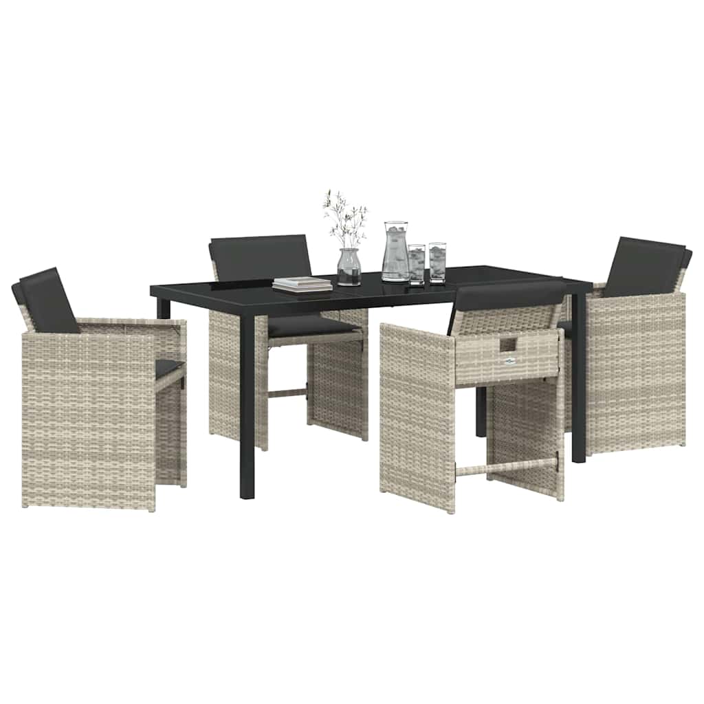 Garden Dining Set with Cushion 5 pcs Light grey Poly rattan