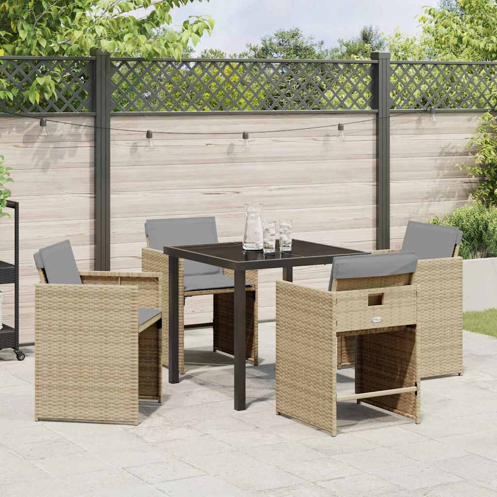 Garden Dining Set with Cushion Folding 5 pcs Beige Poly rattan