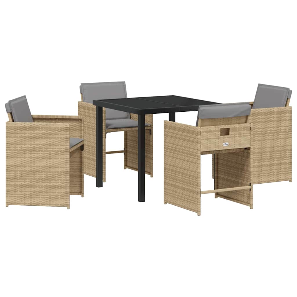 Garden Dining Set with Cushion Folding 5 pcs Beige Poly rattan