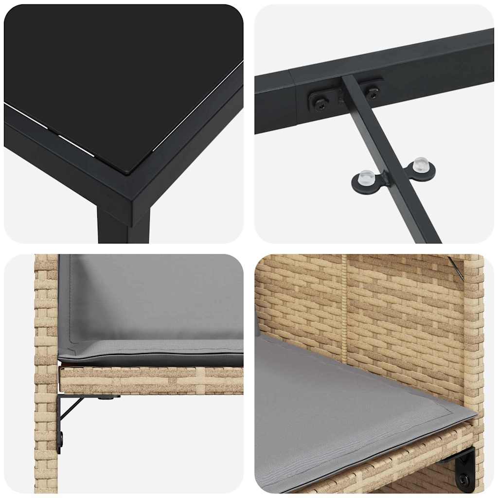 Garden Dining Set with Cushion Folding 5 pcs Beige Poly rattan