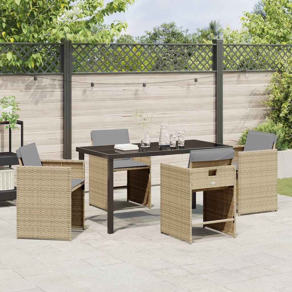 Garden Dining Set with Cushion Folding 5 pcs Beige Poly rattan