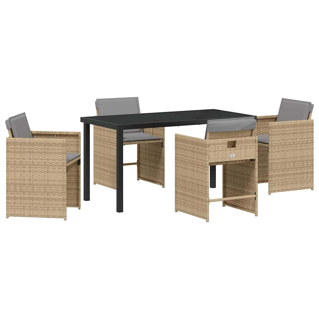 Garden Dining Set with Cushion Folding 5 pcs Beige Poly rattan