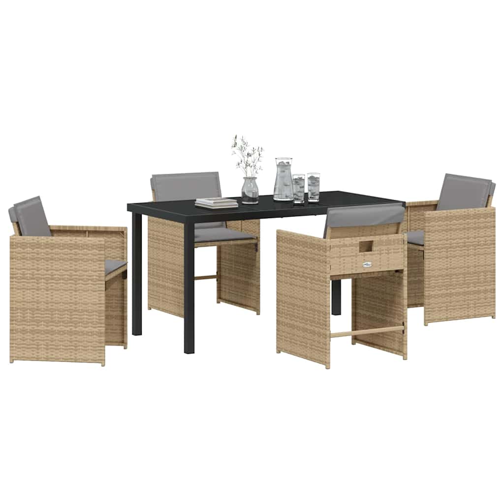 Garden Dining Set with Cushion Folding 5 pcs Beige Poly rattan