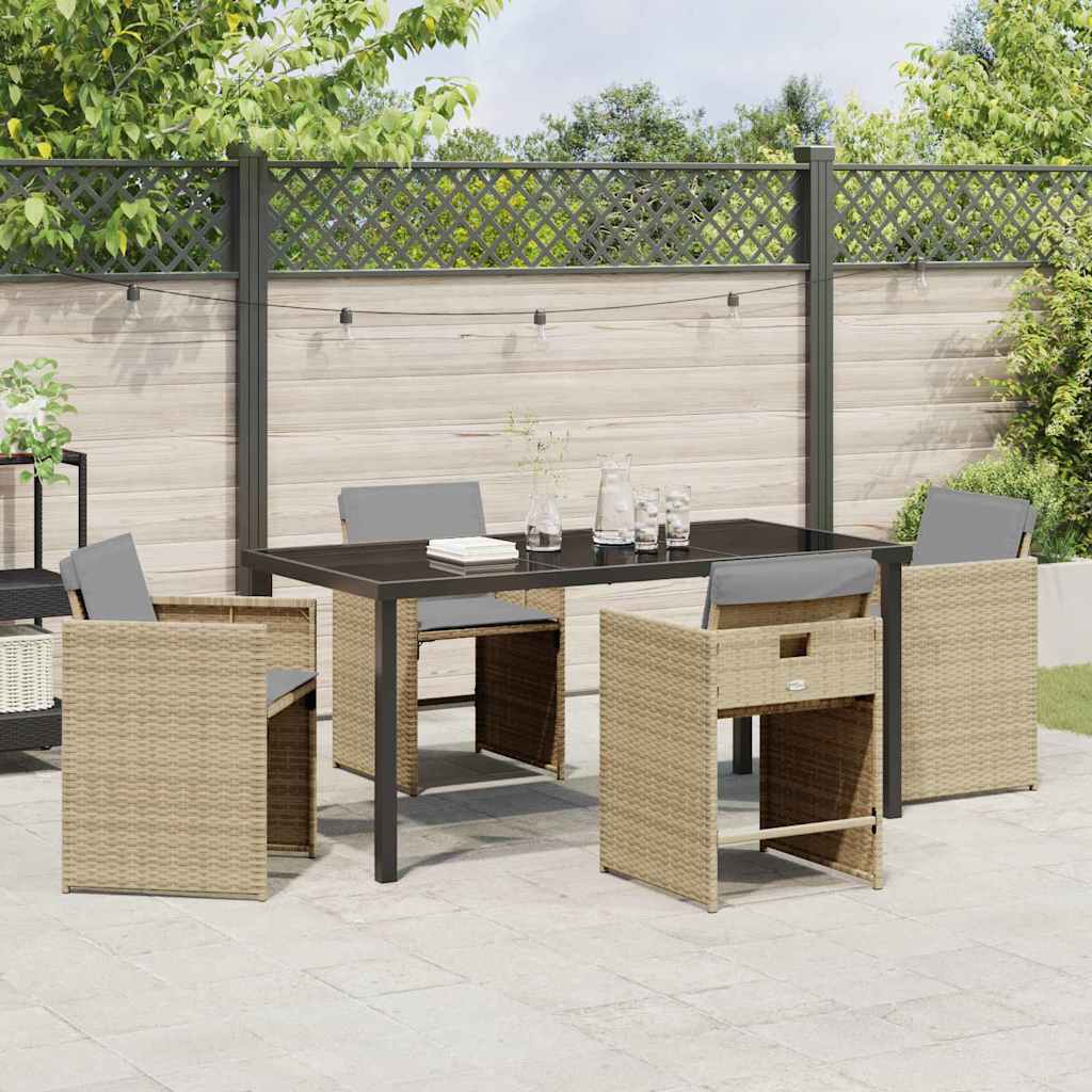 Garden Dining Set with Cushion Folding 5 pcs Beige Poly rattan