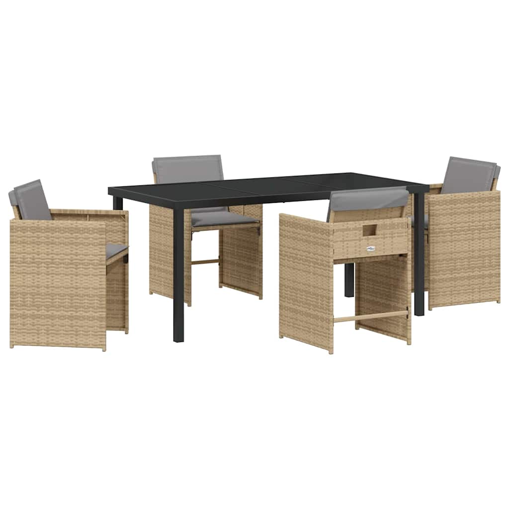 Garden Dining Set with Cushion Folding 5 pcs Beige Poly rattan