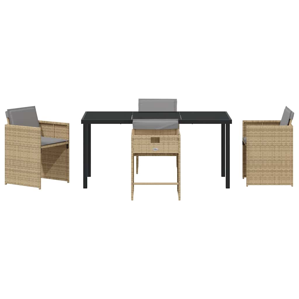 Garden Dining Set with Cushion Folding 5 pcs Beige Poly rattan