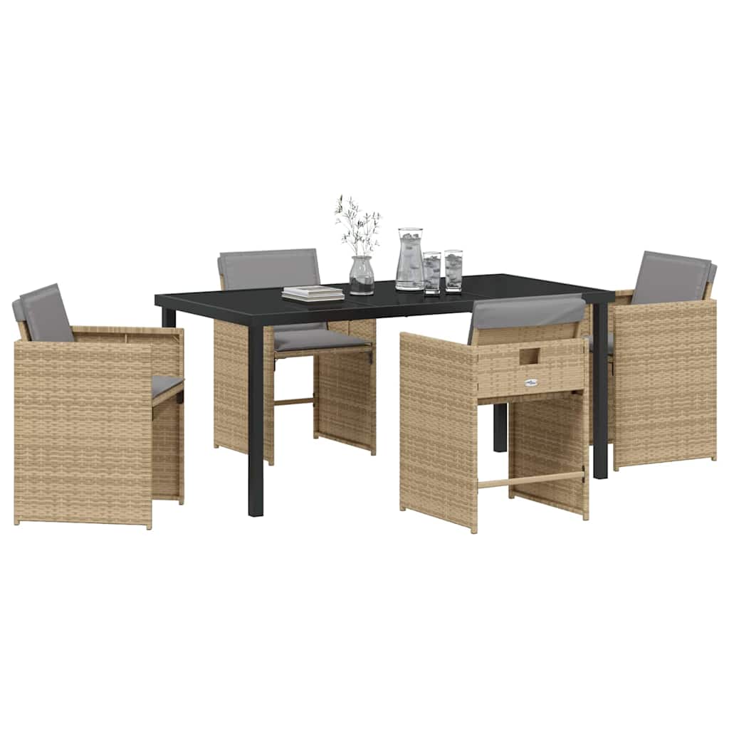 Garden Dining Set with Cushion Folding 5 pcs Beige Poly rattan