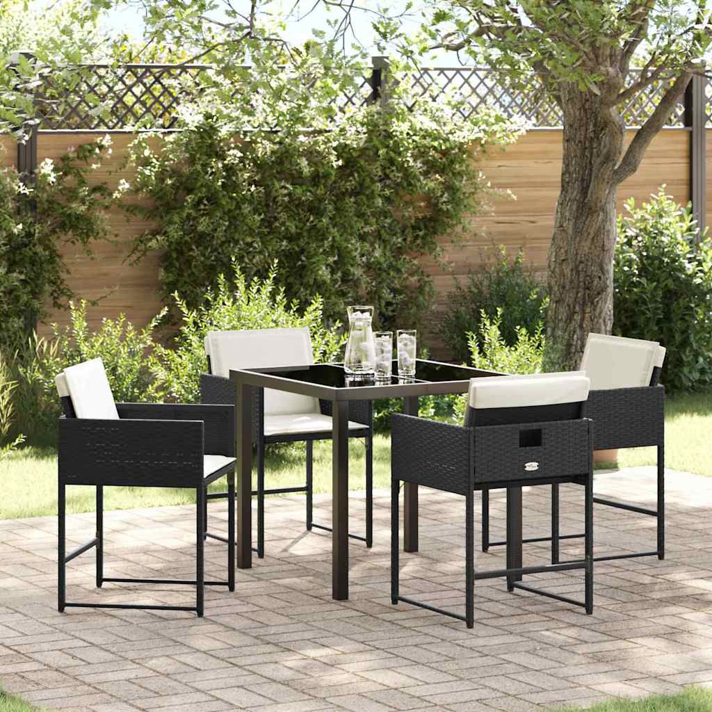 Garden Dining Set with Cushion Folding 5 pcs Black Poly rattan