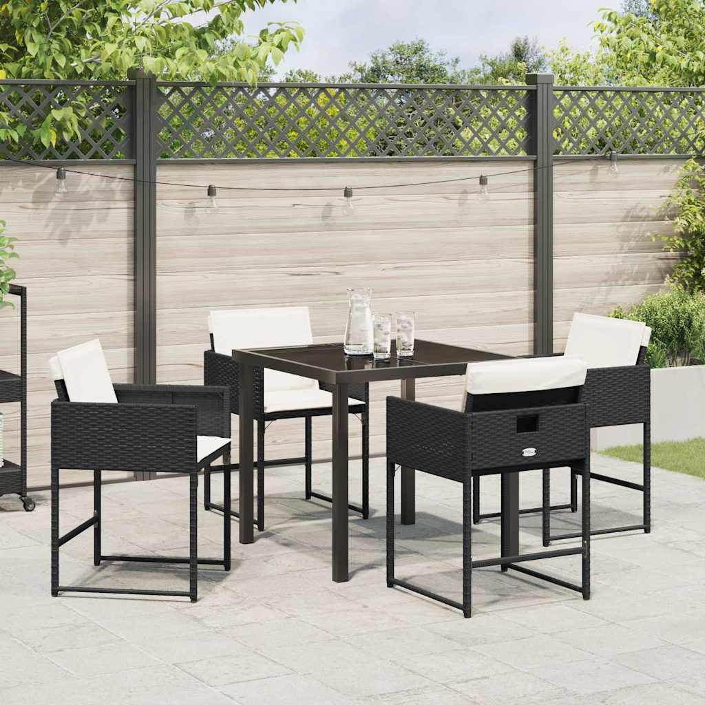 Garden Dining Set with Cushion Folding 5 pcs Black Poly rattan