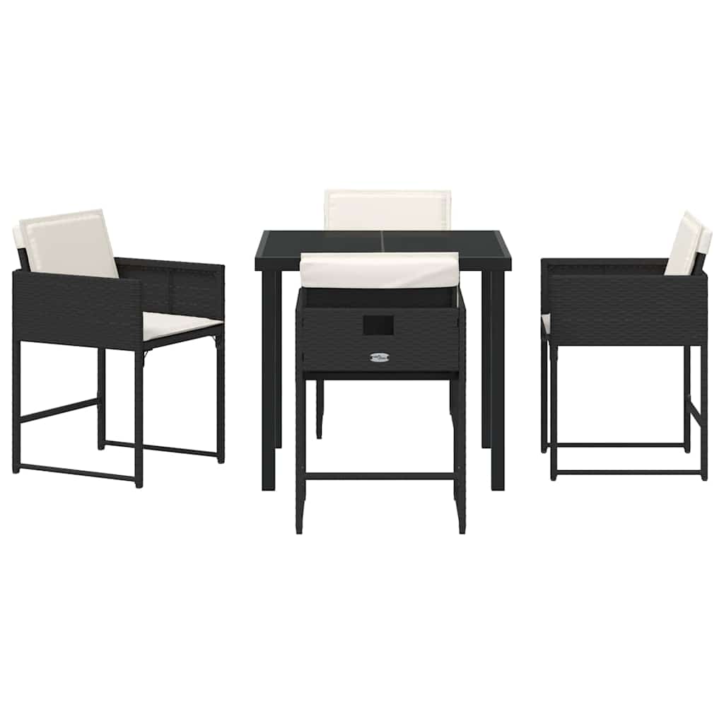 Garden Dining Set with Cushion Folding 5 pcs Black Poly rattan