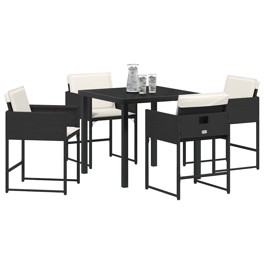 Garden Dining Set with Cushion Folding 5 pcs Black Poly rattan