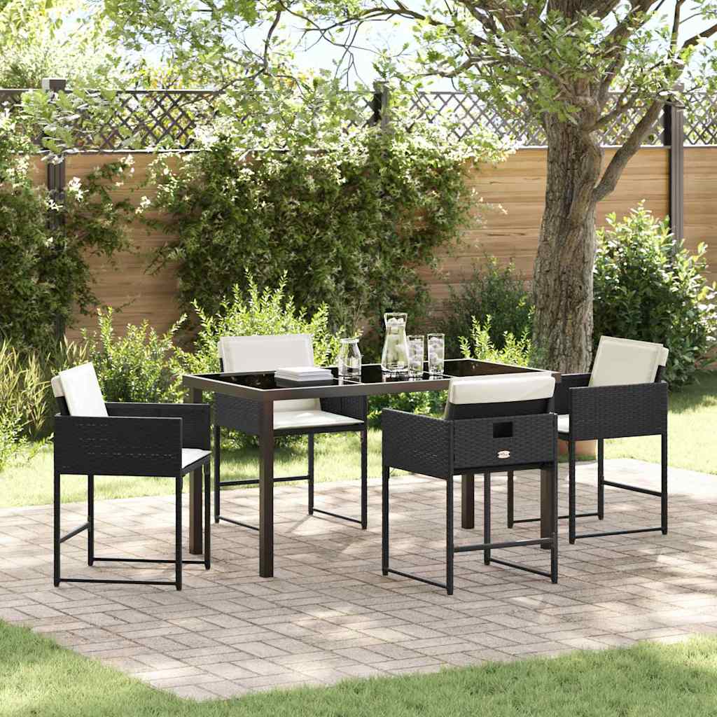 Garden Dining Set with Cushion Folding 5 pcs Black Poly rattan