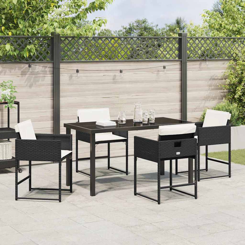 Garden Dining Set with Cushion Folding 5 pcs Black Poly rattan