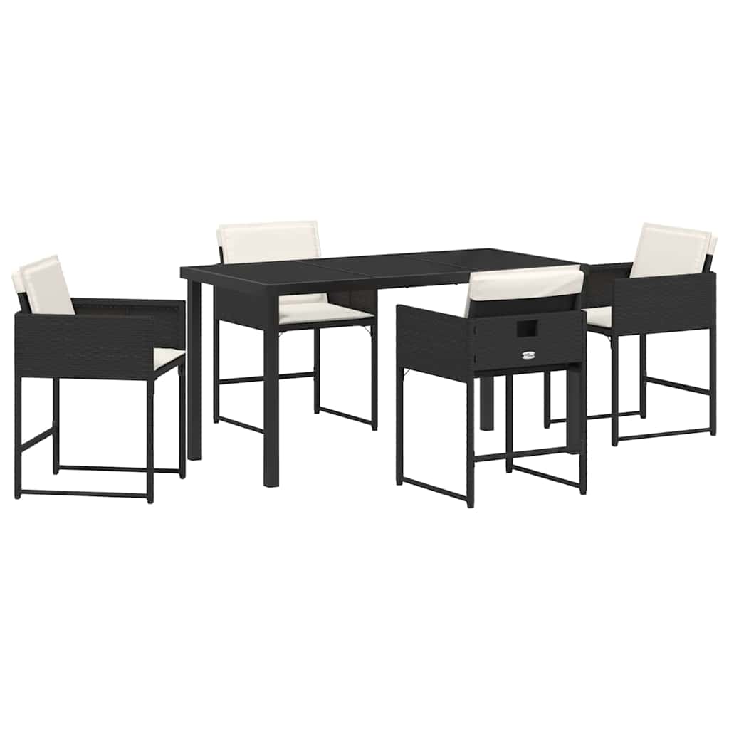 Garden Dining Set with Cushion Folding 5 pcs Black Poly rattan