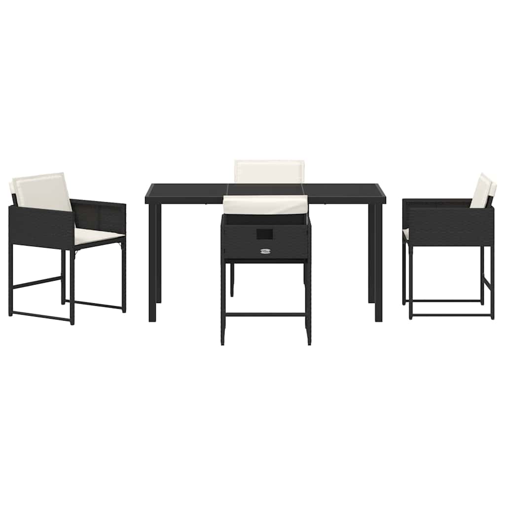 Garden Dining Set with Cushion Folding 5 pcs Black Poly rattan