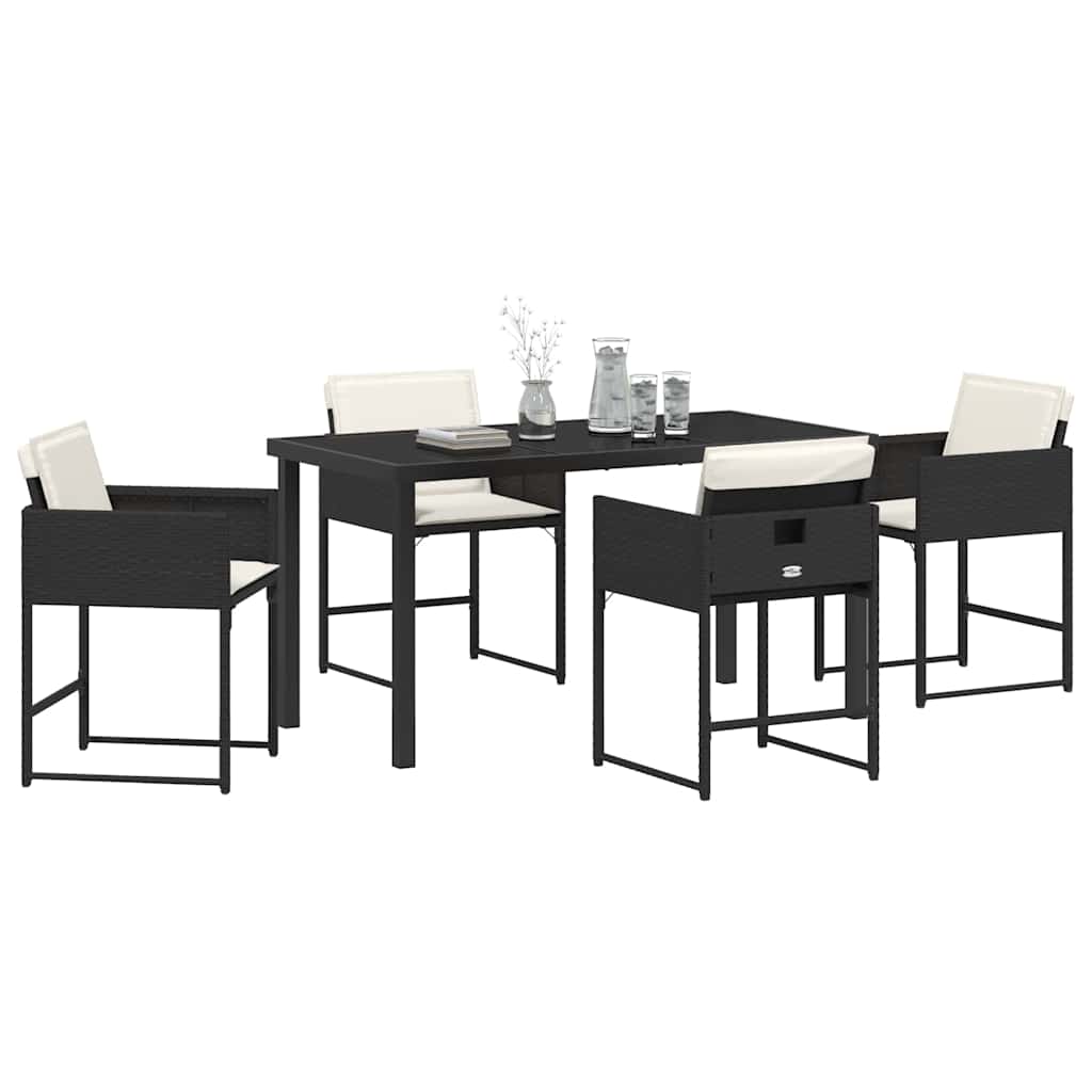 Garden Dining Set with Cushion Folding 5 pcs Black Poly rattan