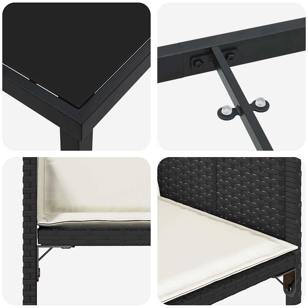 Garden Dining Set with Cushion Folding 5 pcs Black Poly rattan