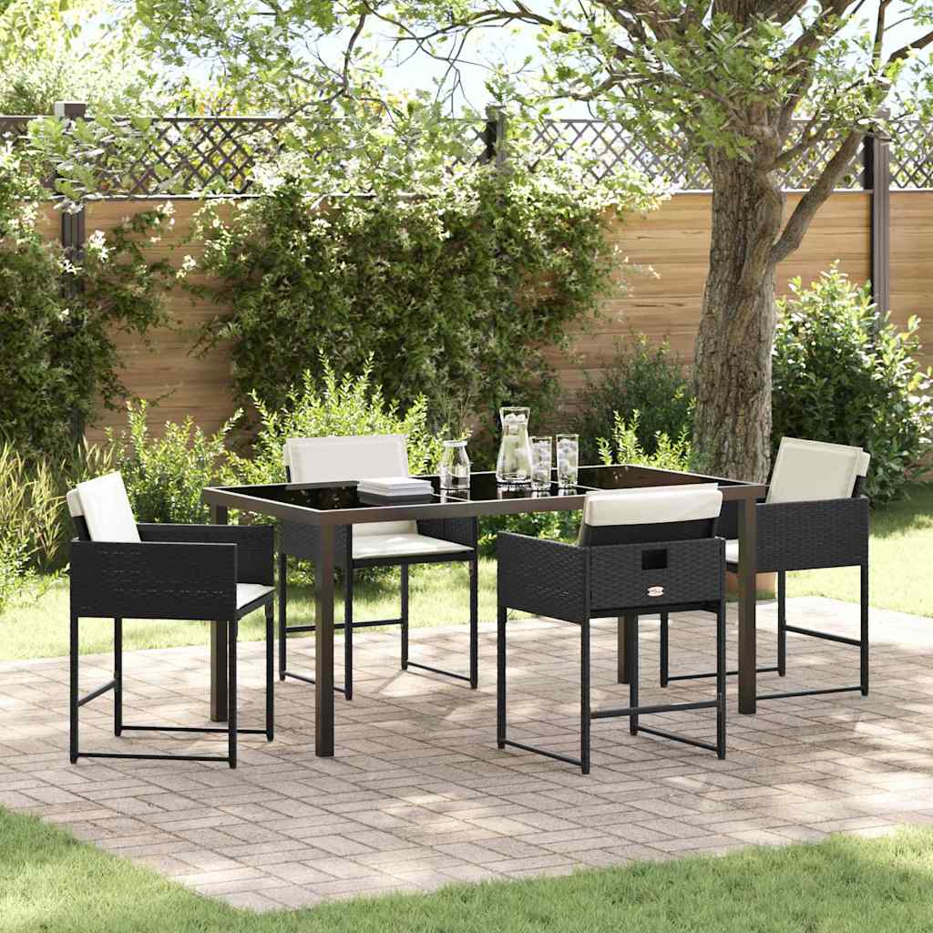 Garden Dining Set with Cushion Folding 5 pcs Black Poly rattan