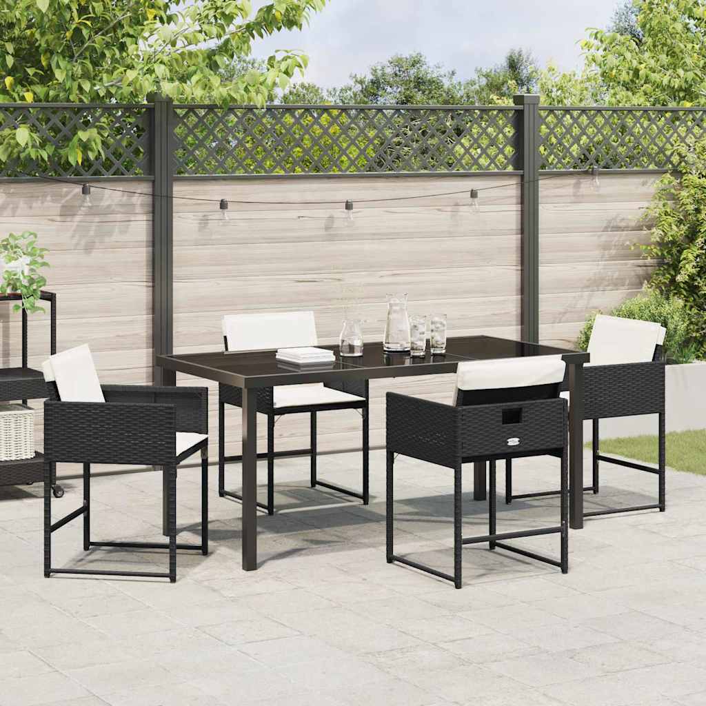 Garden Dining Set with Cushion Folding 5 pcs Black Poly rattan