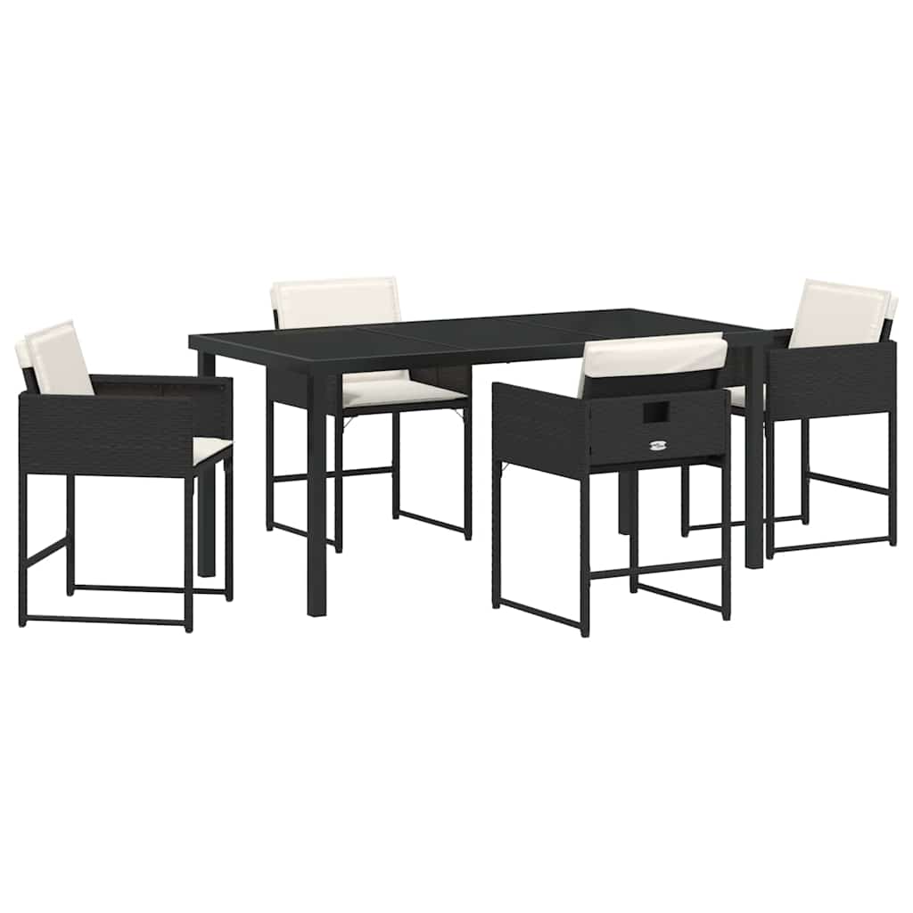 Garden Dining Set with Cushion Folding 5 pcs Black Poly rattan