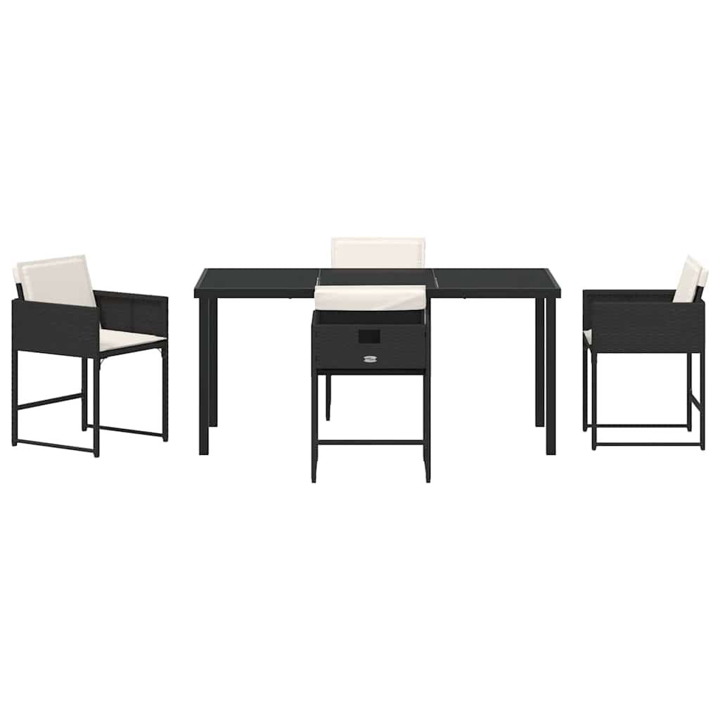 Garden Dining Set with Cushion Folding 5 pcs Black Poly rattan