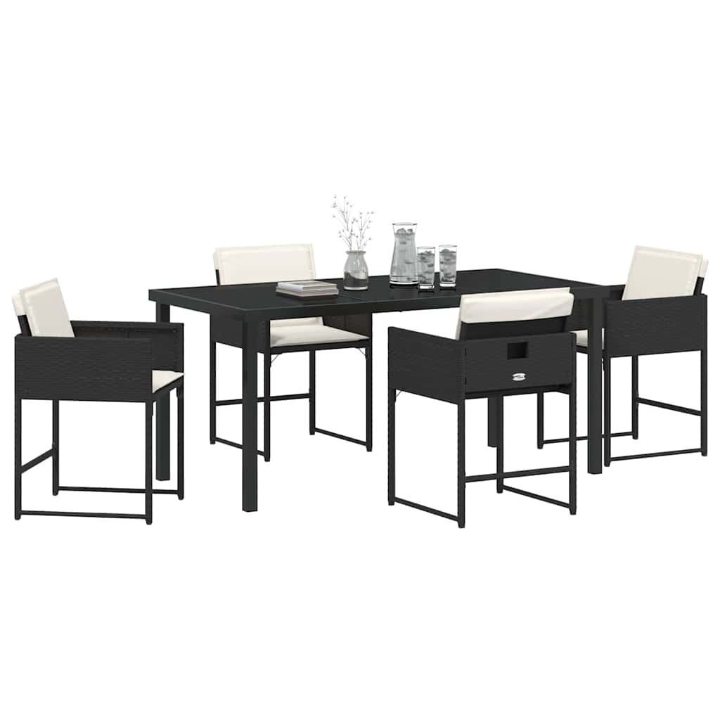 Garden Dining Set with Cushion Folding 5 pcs Black Poly rattan