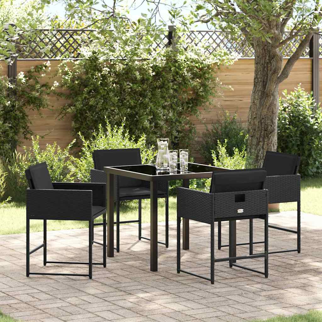 Garden Dining Set with Cushion Folding 5 pcs Black Poly rattan