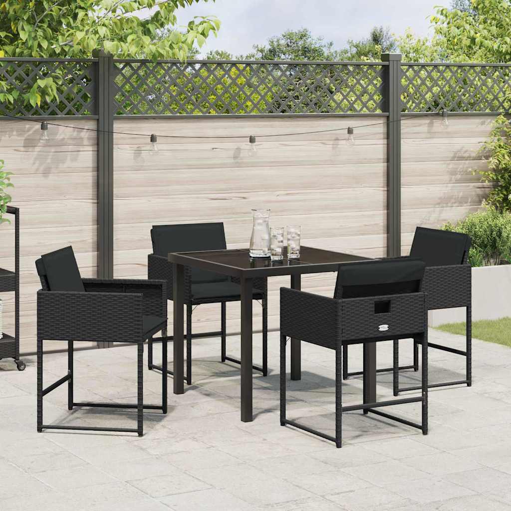 Garden Dining Set with Cushion Folding 5 pcs Black Poly rattan