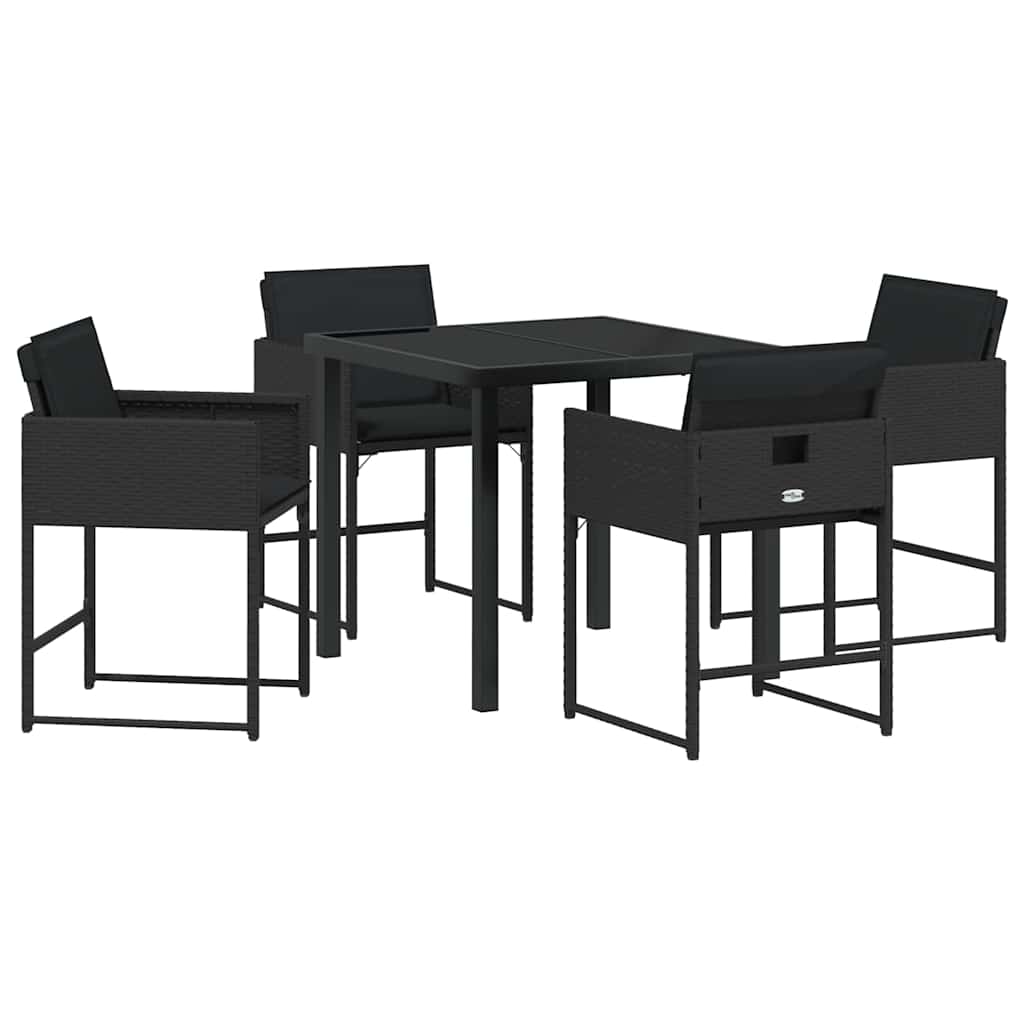Garden Dining Set with Cushion Folding 5 pcs Black Poly rattan