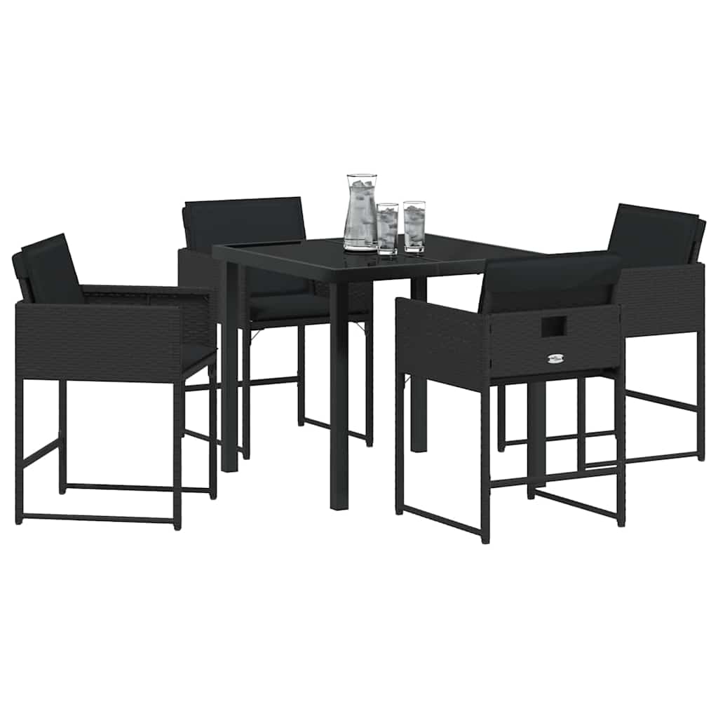Garden Dining Set with Cushion Folding 5 pcs Black Poly rattan