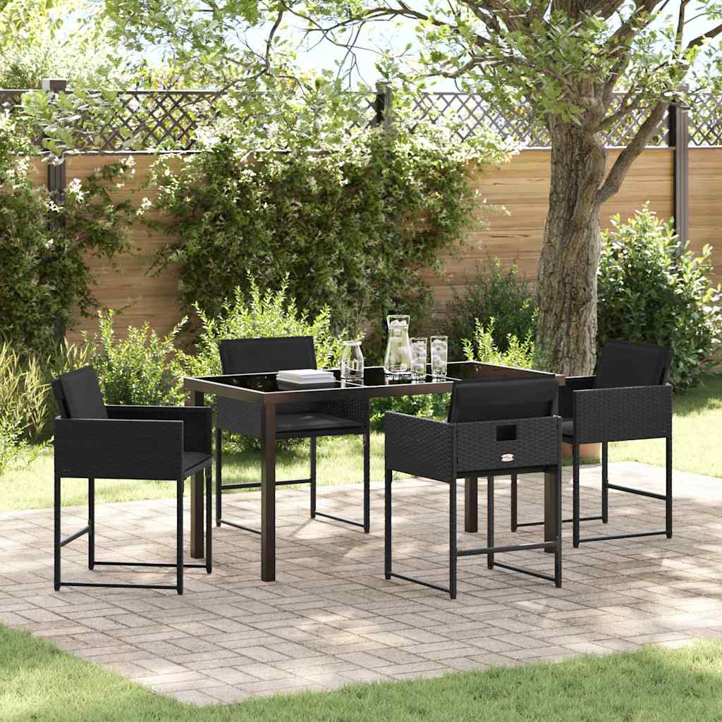 Garden Dining Set with Cushion Folding 5 pcs Black Poly rattan