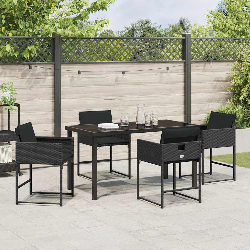Garden Dining Set with Cushion Folding 5 pcs Black Poly rattan