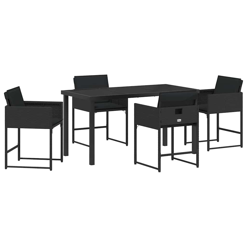 Garden Dining Set with Cushion Folding 5 pcs Black Poly rattan