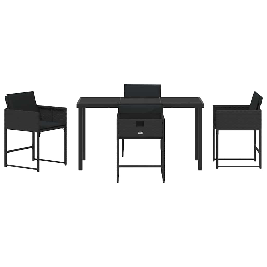 Garden Dining Set with Cushion Folding 5 pcs Black Poly rattan