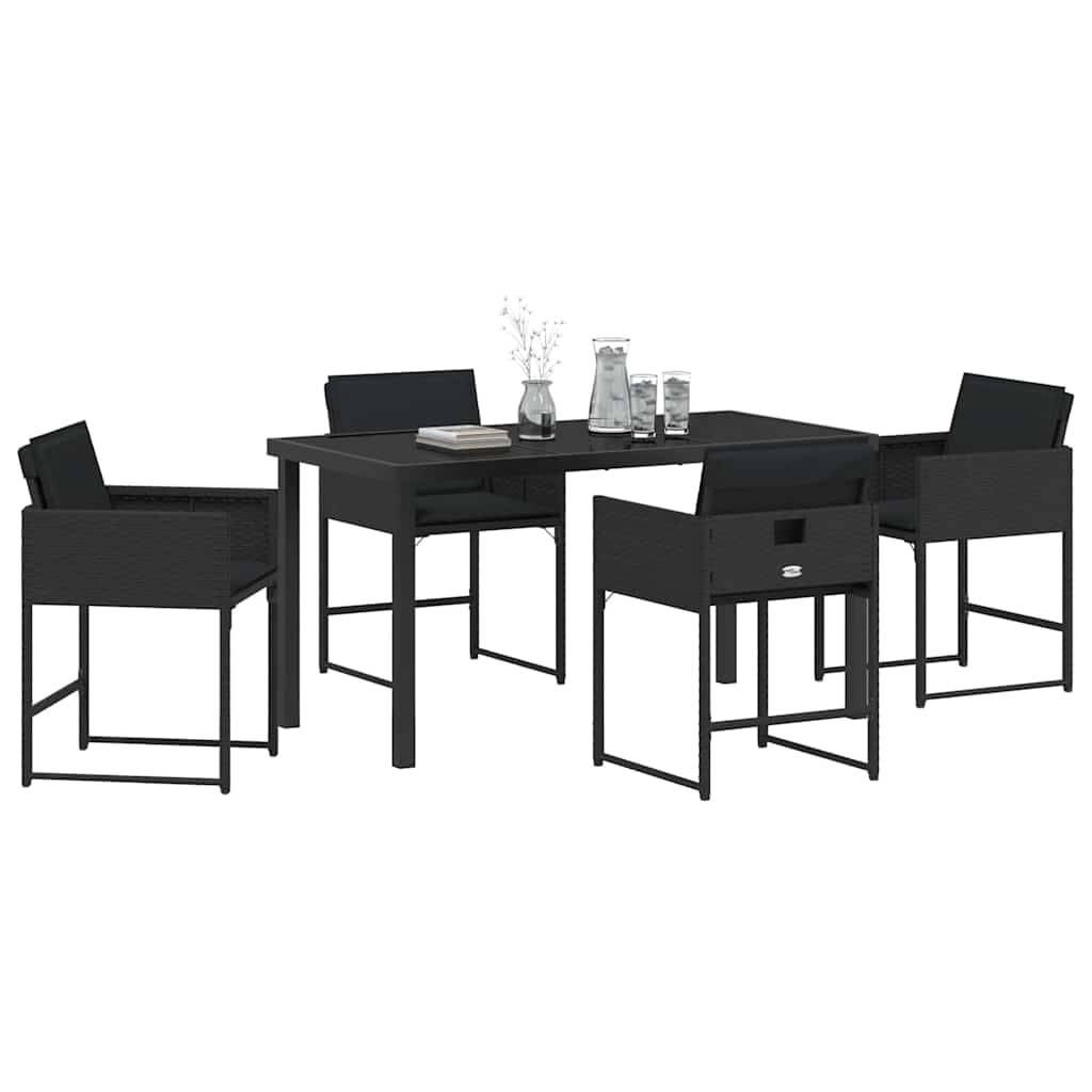Garden Dining Set with Cushion Folding 5 pcs Black Poly rattan