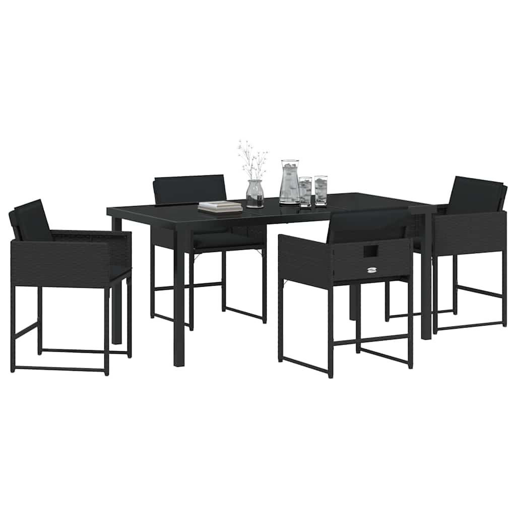 Garden Dining Set with Cushion Folding 5 pcs Black Poly rattan
