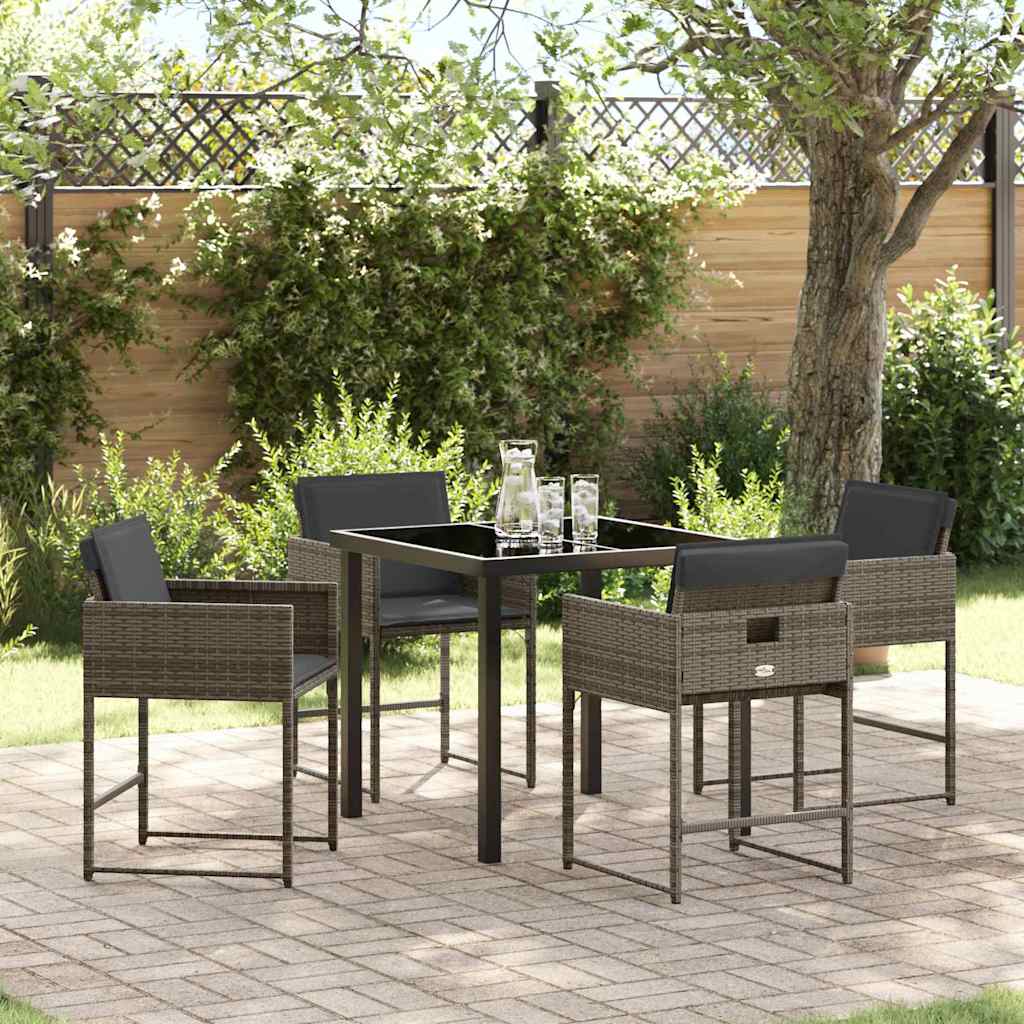 Garden Dining Set with Cushion Folding 5 pcs Grey Poly rattan