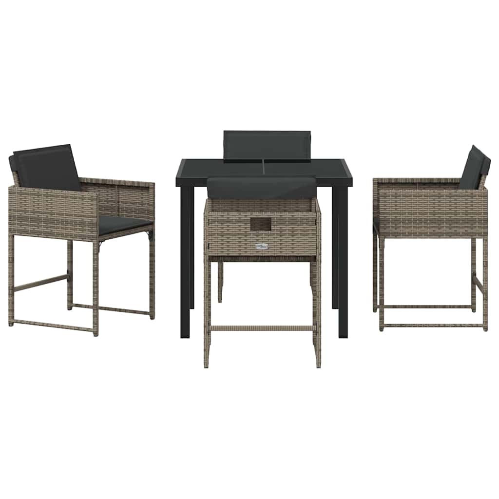 Garden Dining Set with Cushion Folding 5 pcs Grey Poly rattan