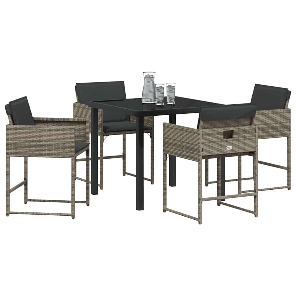 Garden Dining Set with Cushion Folding 5 pcs Grey Poly rattan