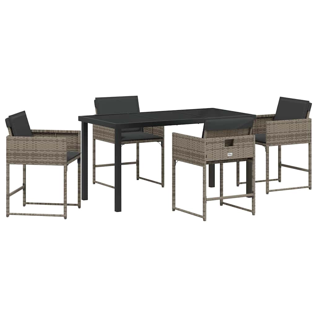 Garden Dining Set with Cushion Folding 5 pcs Grey Poly rattan