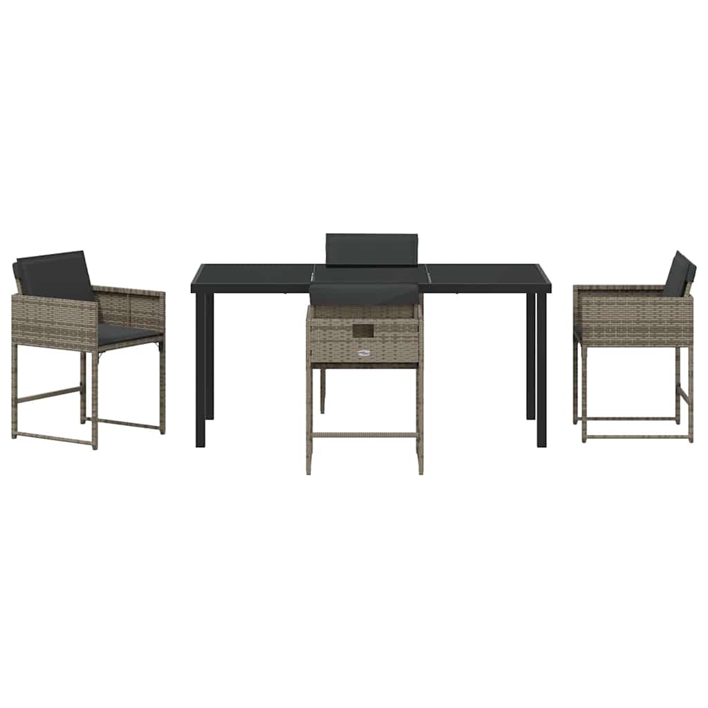 Garden Dining Set with Cushion Folding 5 pcs Grey Poly rattan