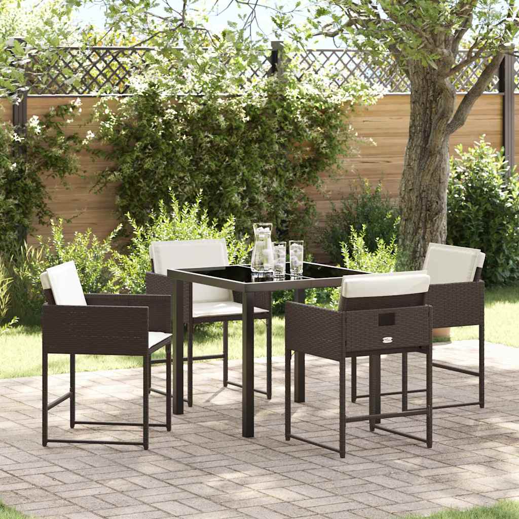 Garden Dining Set with Cushion Folding 5 pcs Brown Poly rattan