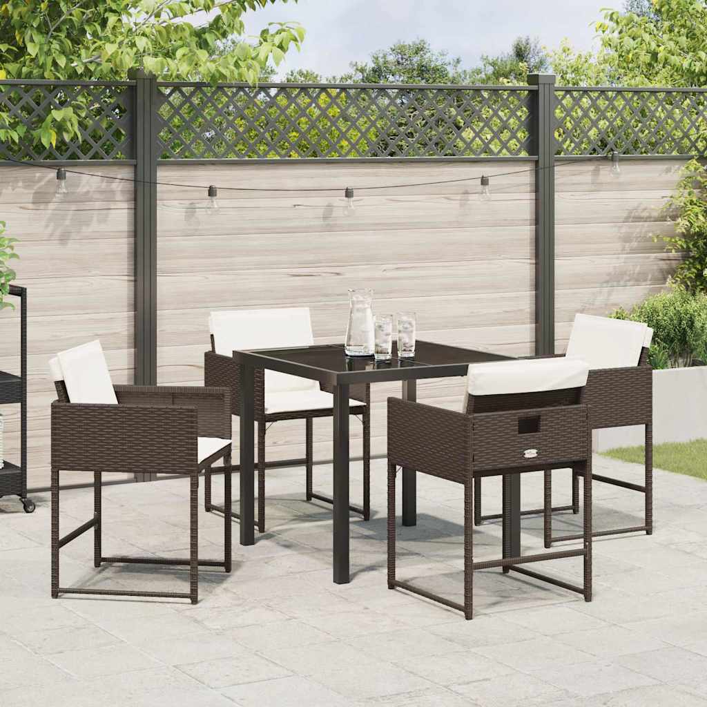 Garden Dining Set with Cushion Folding 5 pcs Brown Poly rattan