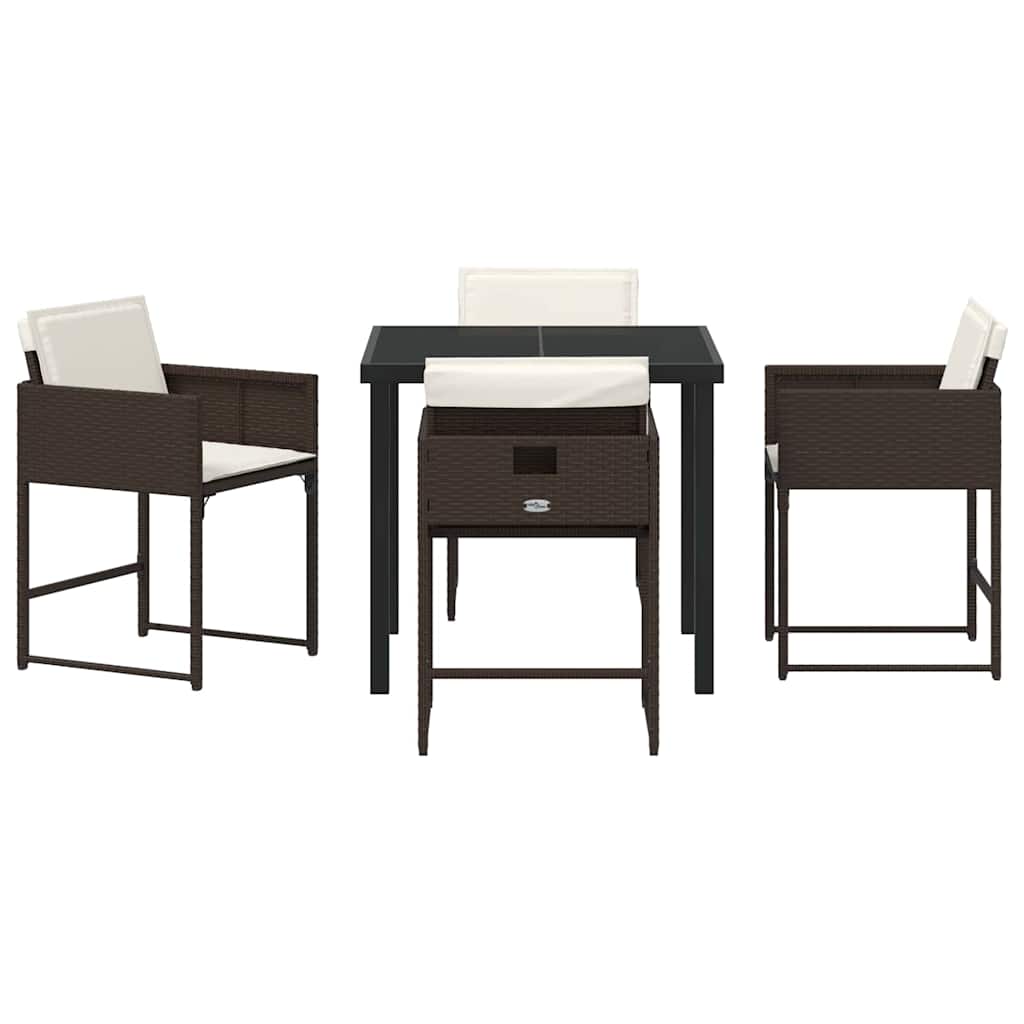 Garden Dining Set with Cushion Folding 5 pcs Brown Poly rattan