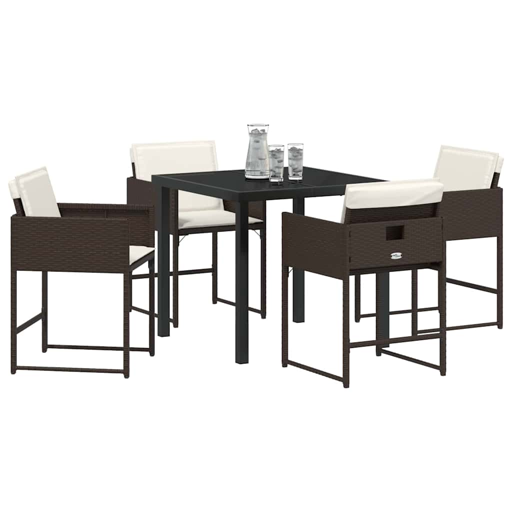 Garden Dining Set with Cushion Folding 5 pcs Brown Poly rattan