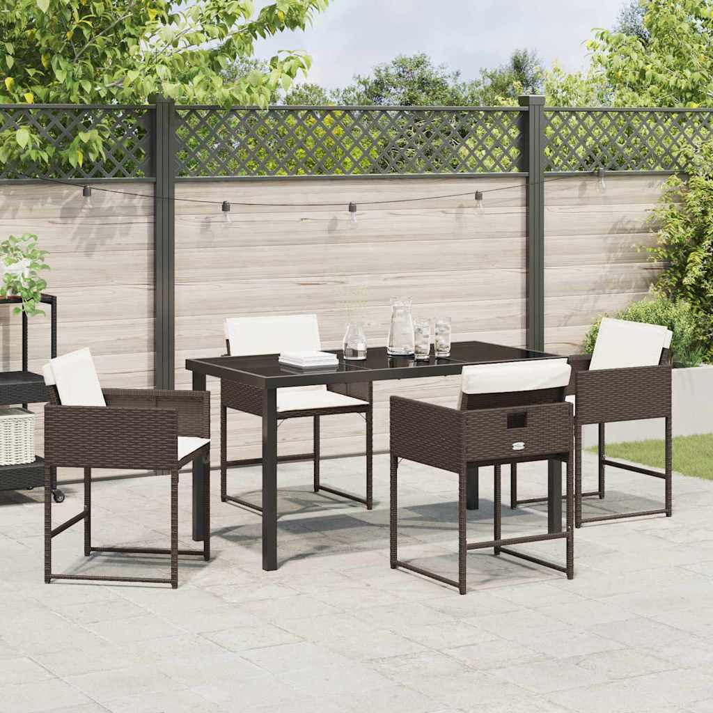 Garden Dining Set with Cushion Folding 5 pcs Brown Poly rattan
